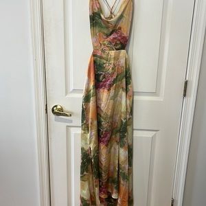 Floral Watercolor Cowl Neck Maxi Dress - Multicolor